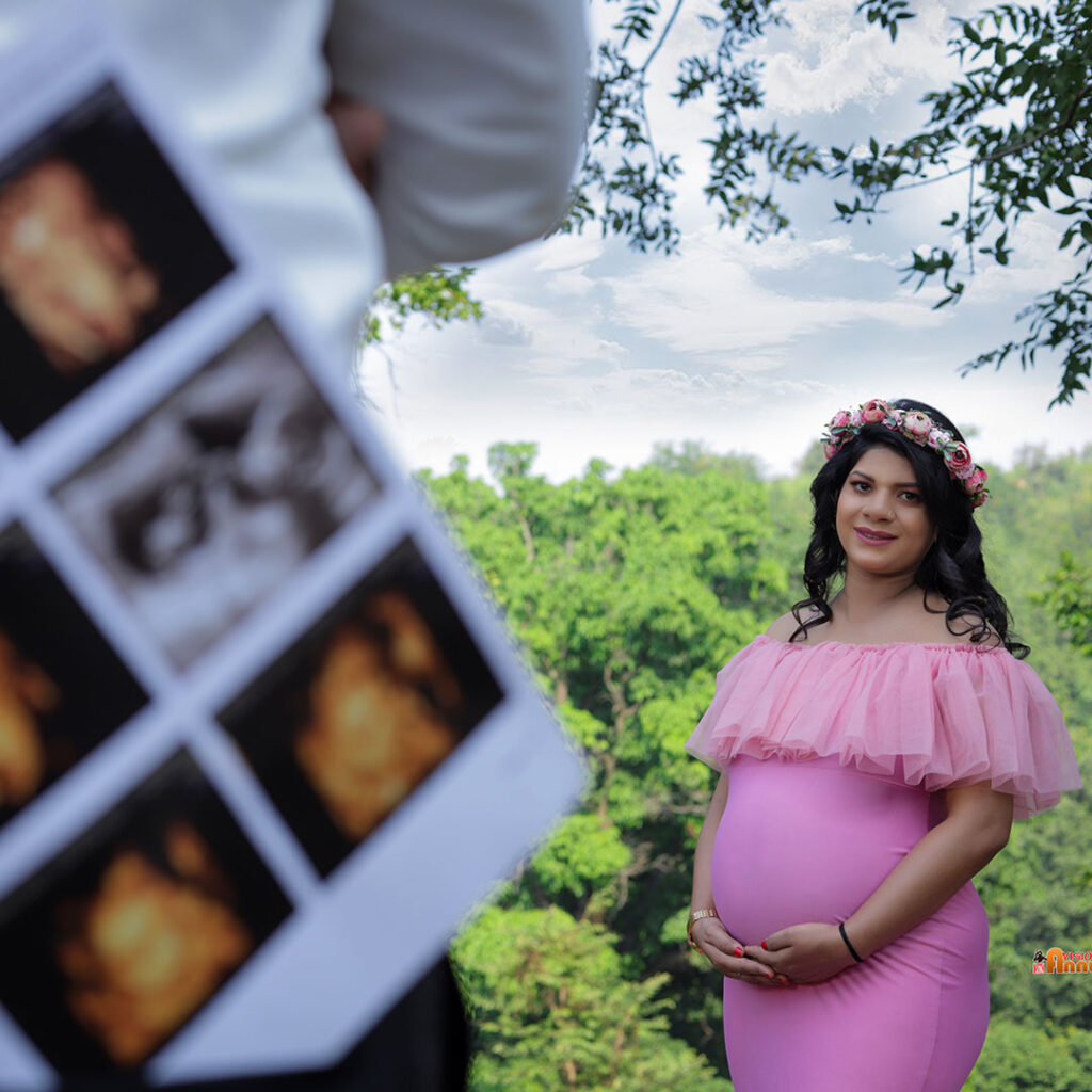 Maternity photoshoot with sonography prints in Ranchi